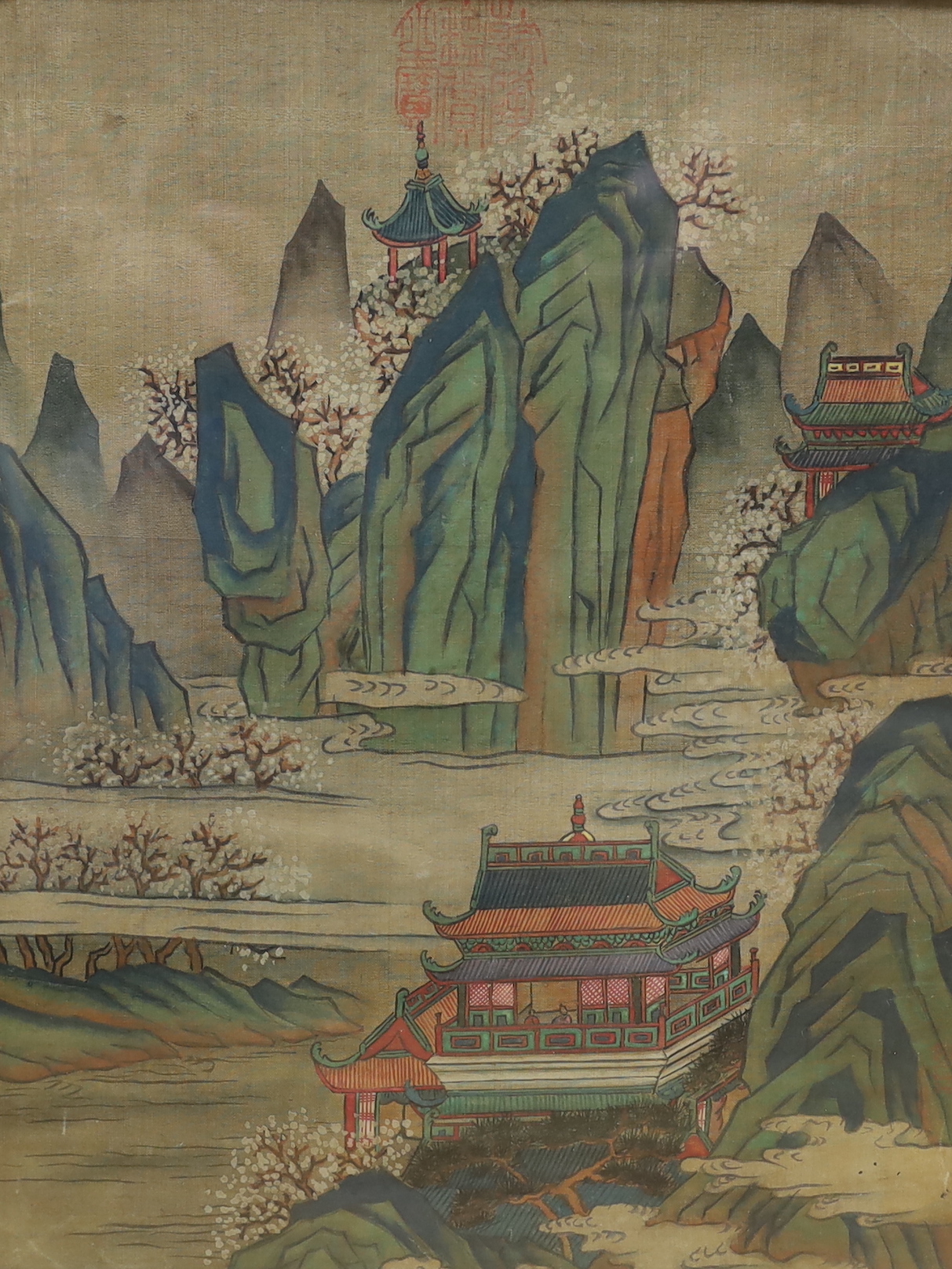 Late 19th century Chinese school, a set of four watercolour landscape paintings on silk, 31 x 25cm